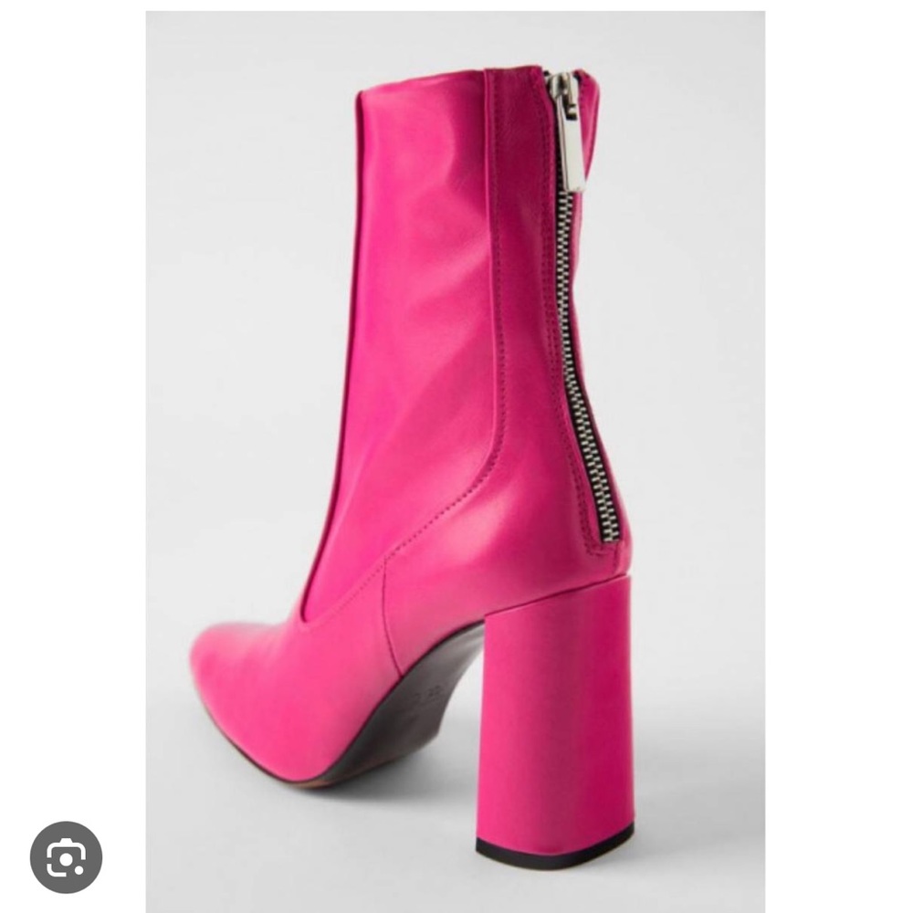ZARA 100% LEATHER PINK HEELED ANKLE BOOTS